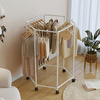 Hexagonal Rotating Clothes Rack with Wheels Large Capacity Freestanding Garment Rack for Bedroom Closet Entryway