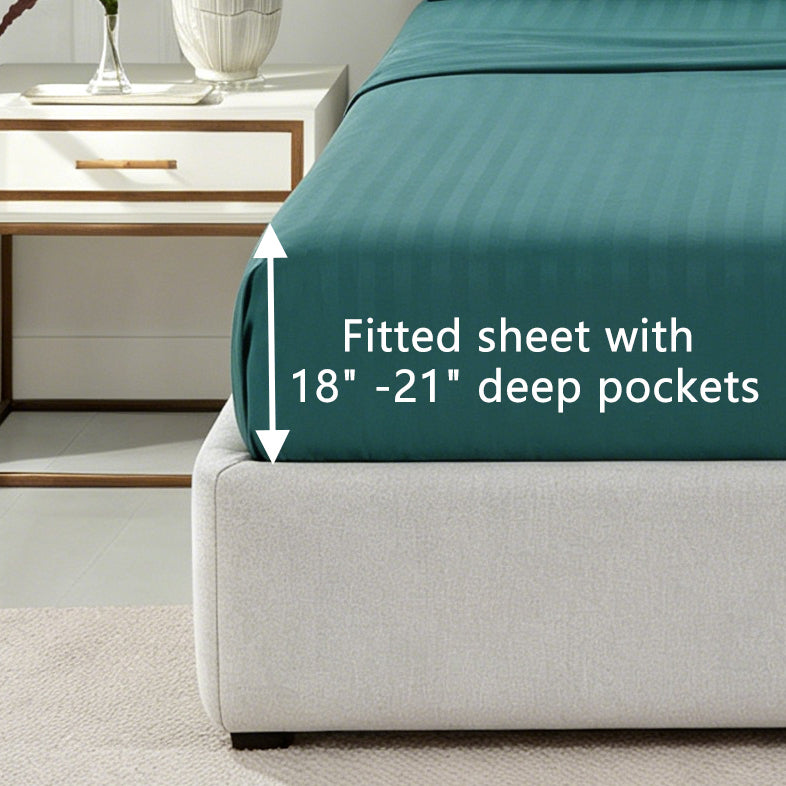 Striped Bed Sheet Set Extra Soft Breathable, Fade-Resistant Deep Pocket Fitted Sheets for Bedroom Guest Room Hotel – All Season 3/4 Piece (Flat Sheet, Fitted Sheet, Pillowcase)