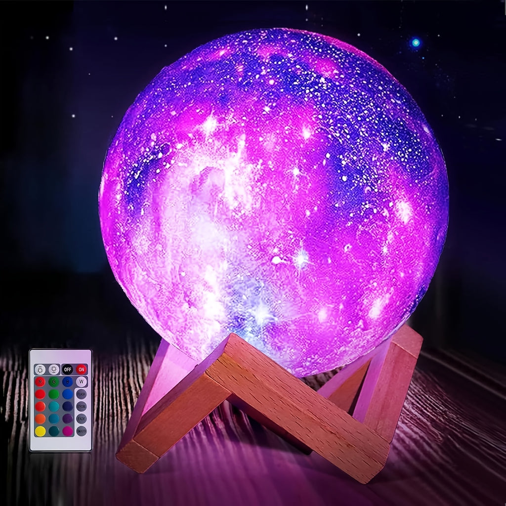 Moon Lamp 3D Galaxy Night Light 16 Colors 5.9 Inch with Wooden Stand & Remote Control USB - Color Changing LED Moon Globe Lamp, Perfect Birthday Gift for Women Men Couples Kids Room Home Decor