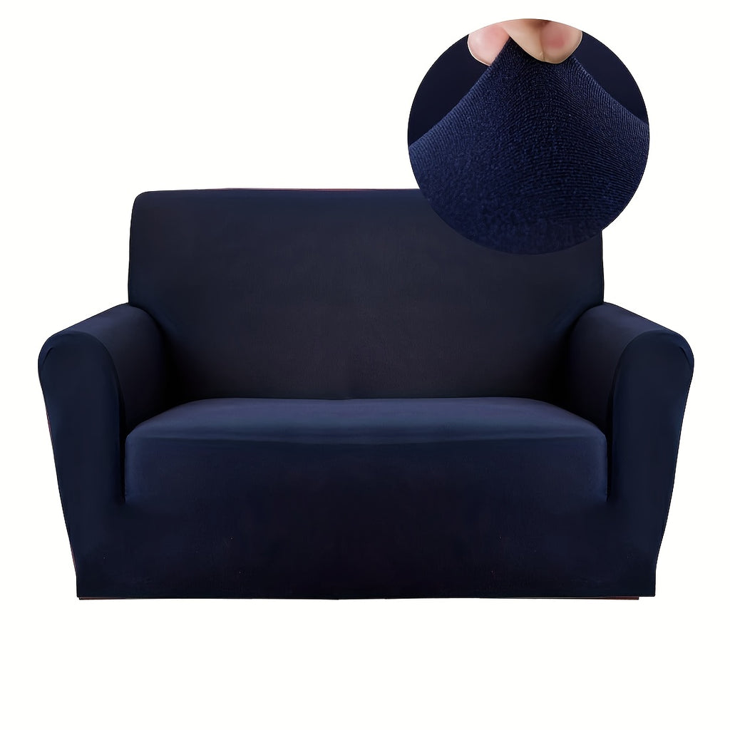 Stretch Sofa Cover Solid Color High Elasticity Anti-Slip Rod Slim Fit Couch Slipcover Machine Washable 1 2 3 4 Seater Black Burgundy Navy Grey
