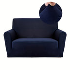 Stretch Sofa Cover Solid Color High Elasticity Anti-Slip Rod Slim Fit Couch Slipcover Machine Washable 1 2 3 4 Seater Black Burgundy Navy Grey