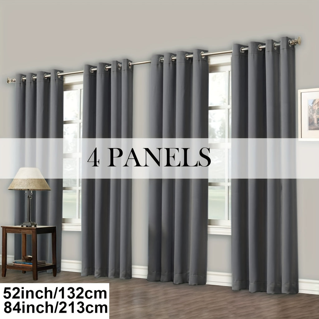 Room Darkening Blackout Curtains 4-Pack – Grommet Top Plain Weave Sun Blocking Drapes for Living Room & Bedroom, 9 Colors, 7 Size Options, Woven Polyester