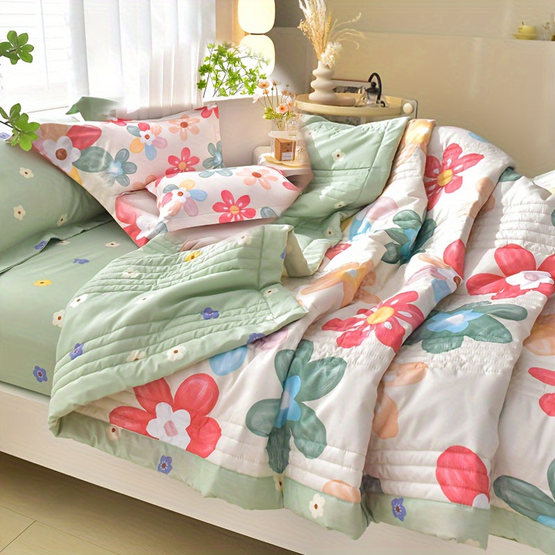 Summer Cooling Quilt Set 3 Piece Thin Quilt 2 Pillowcases Floral Embossed Skin Friendly Soft All Season Comforter - Twin Full Queen King Hotel Bedroom