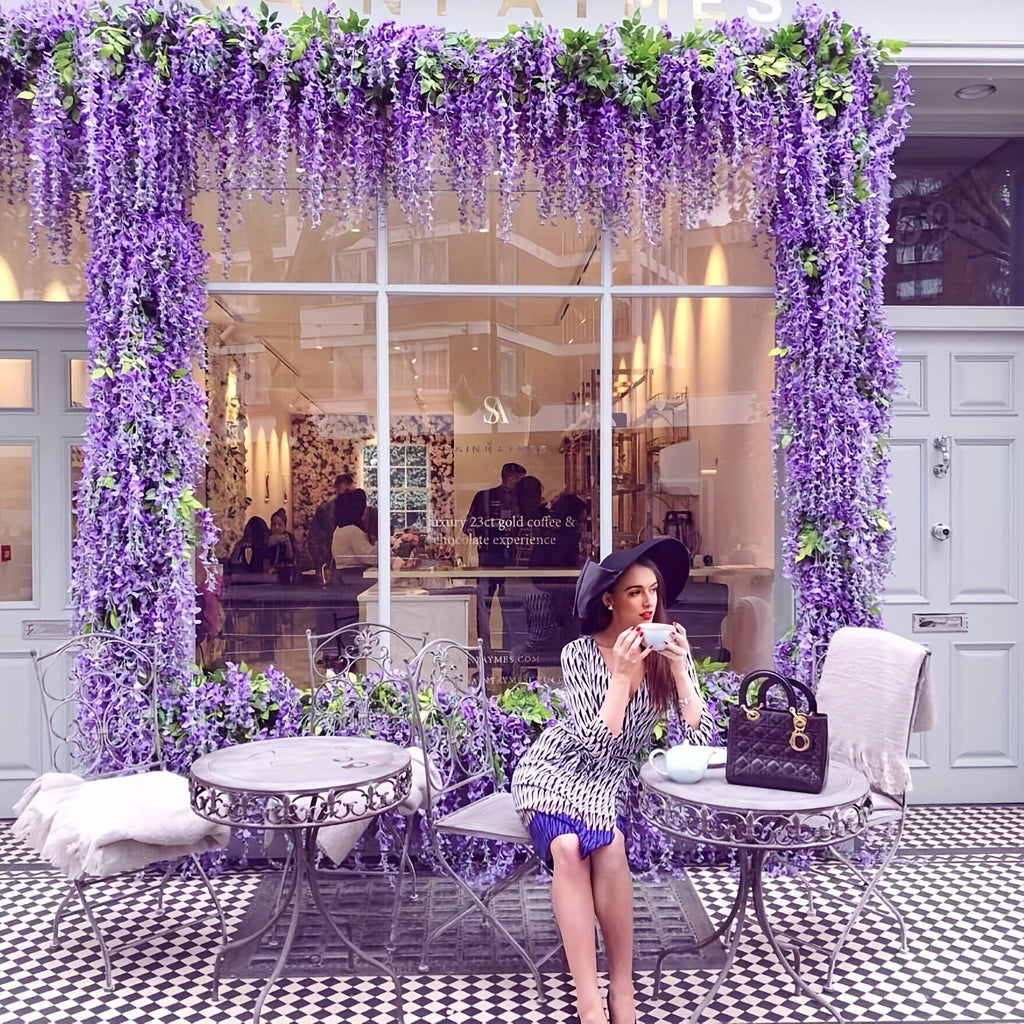 Artificial Wisteria Vine Garland 24 Pack 90 Feet Fake Hanging Flower String Purple Silk Floral Decor for Wedding Backdrop Party Ceiling Home Living Room Bedroom Outdoor Garden Boho Decor Bulk