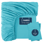 Bamboo Fitted Sheet Set 3pcs Cooling Breathable Soft Deep Pocket – 1 Fitted Sheet & 2 Pillowcases, Fits Mattress Up to 15", Twin Full Queen King, 12 Colors