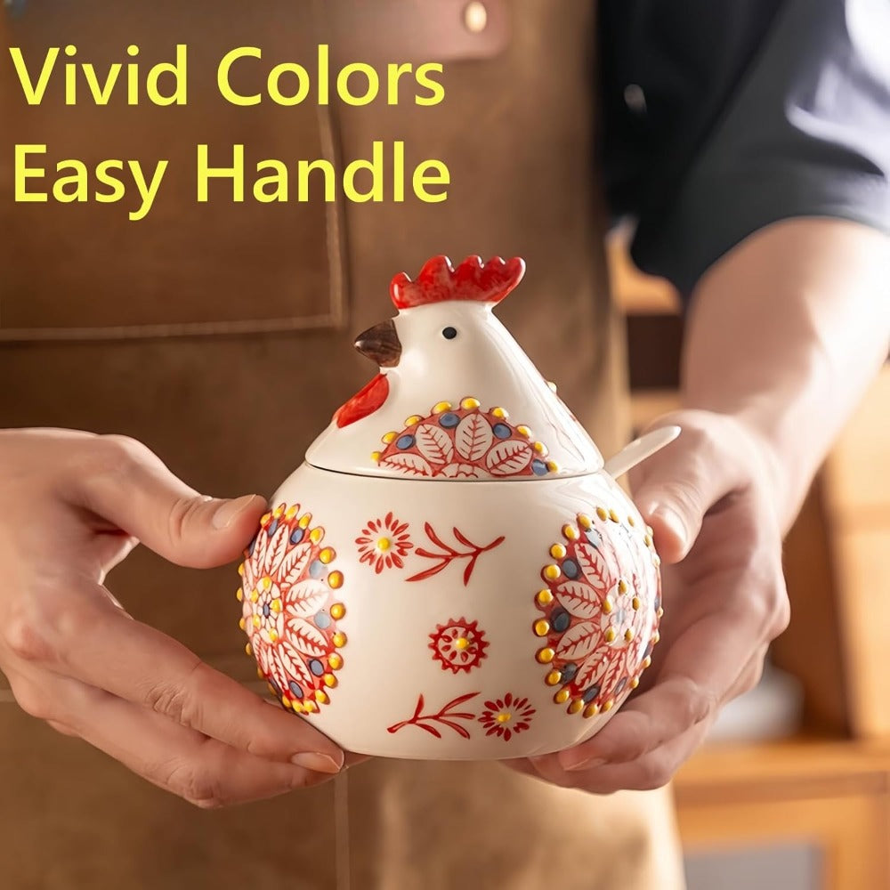 Handmade Ceramic Salt Jar with Airtight Lid & Spoon – 13oz Countertop Organizer for Salt, Sugar & Spices, Decorative Kitchen Storage Canister, Chef’s Gift, Blue, Red or Green