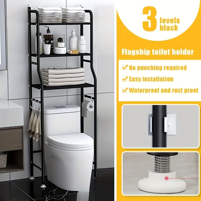 Over Toilet Storage Rack Metal Bathroom Organizer with Toilet Paper Holder and Hook Space Saving Above Toilet Shelf for Bathroom Laundry Room 3 or 4 Tier
