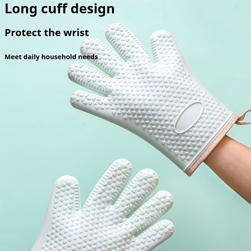 Thickened Oven Mitts Heat Resistant Gloves for Kitchen Baking Grilling BBQ - Waterproof Breathable Microwave Oven Gloves with Non-Slip Grip for Cooking