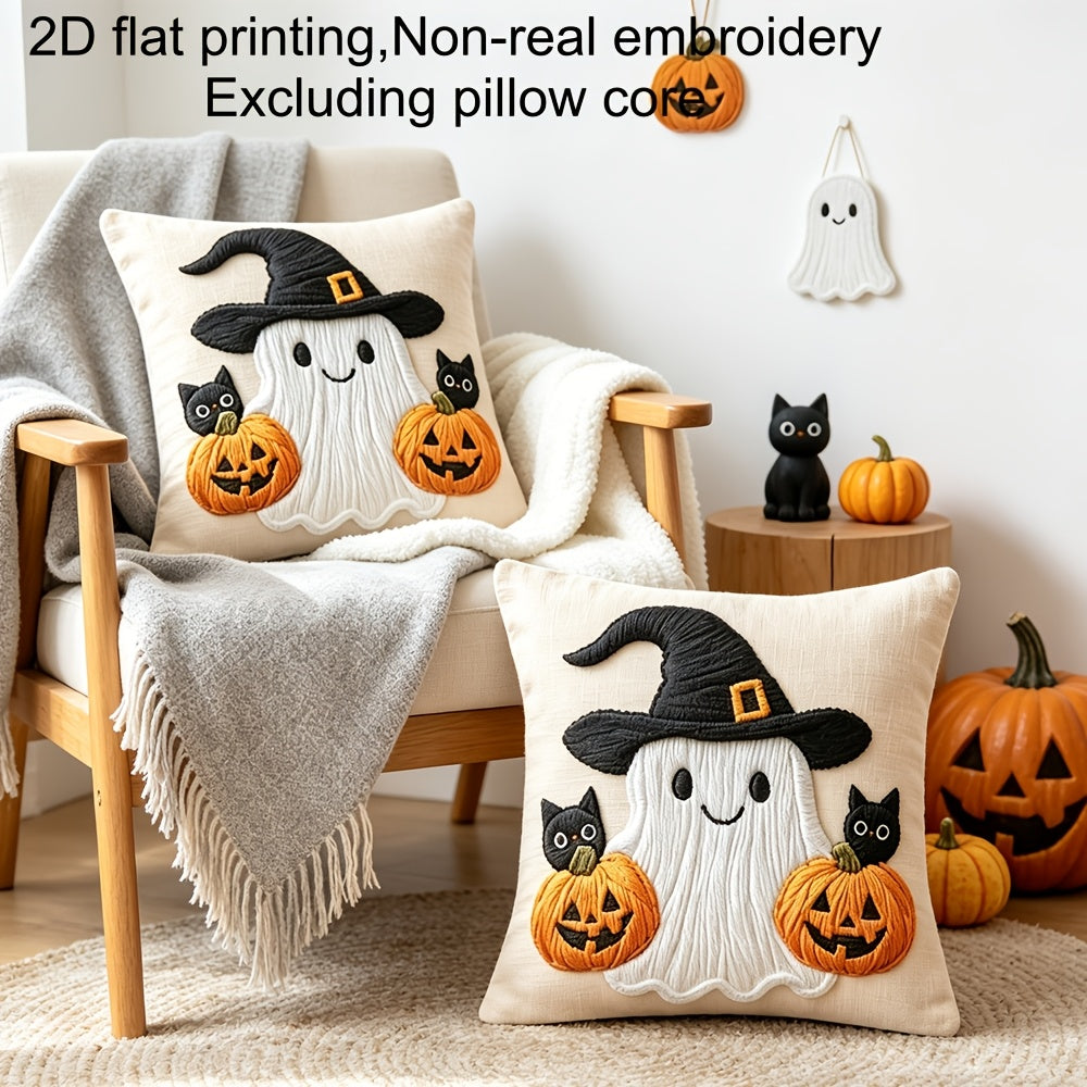 Halloween Magic Hat Pumpkin Print Pillow Covers Set of 2, 18x18 Inch Soft Decorative Cushion Covers for Halloween Holiday Party Bedroom Living Room Sofa Decor