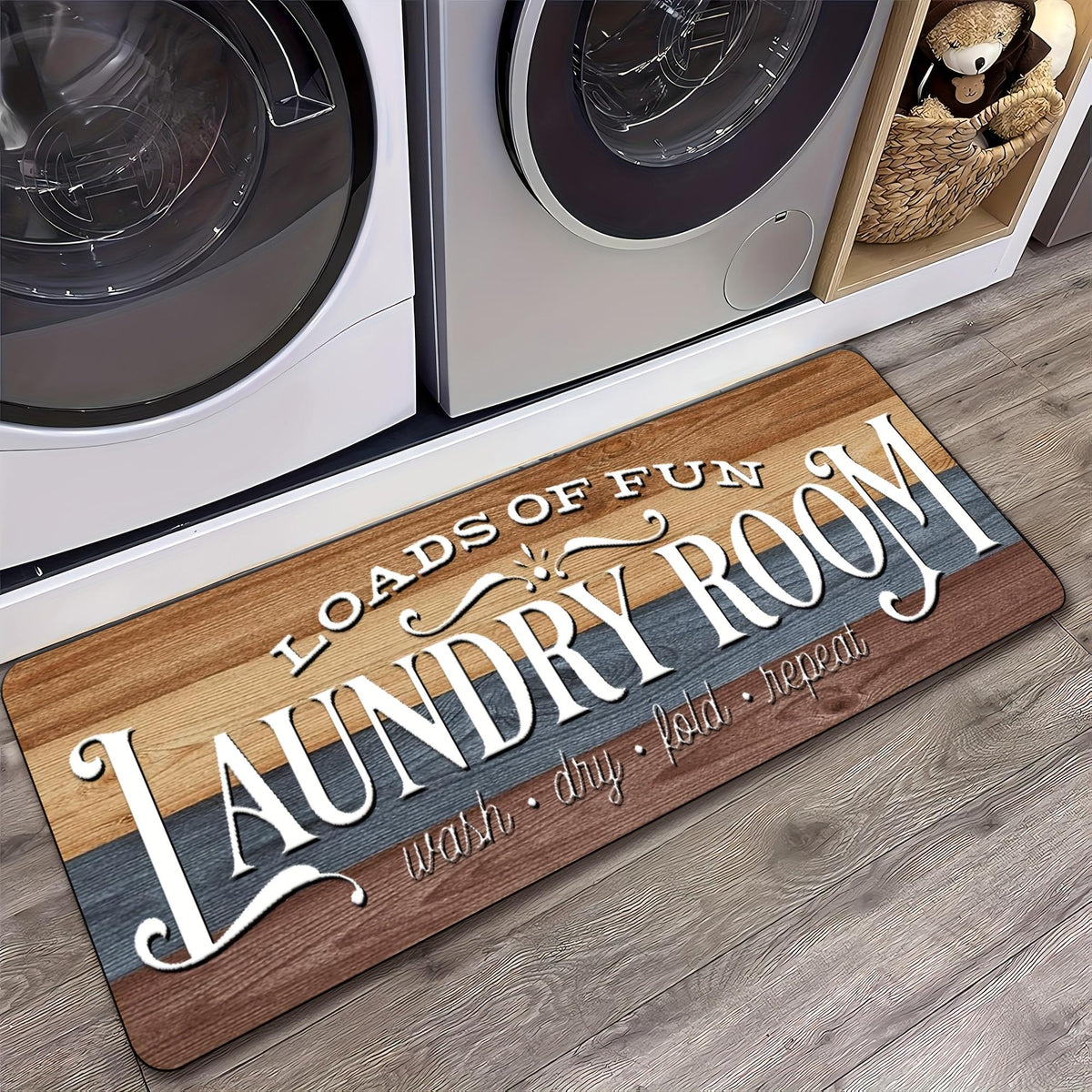 Laundry Room Mat Non-Slip Runner Rug Machine Washable Text Design – Anti-Skid Comfort Standing Mat for Laundry, Kitchen, Bathroom & Porch | Multiple Sizes