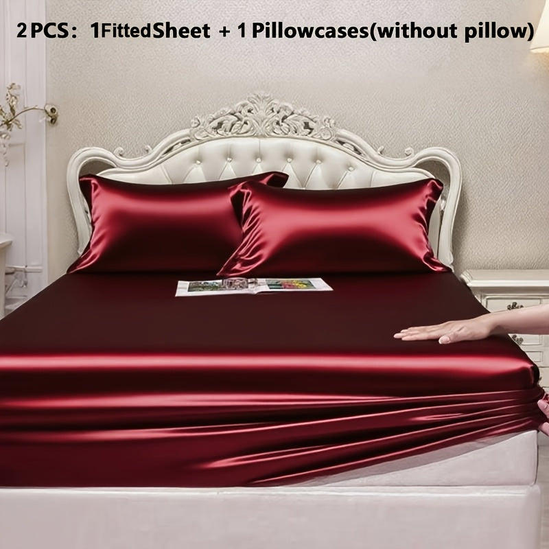 Luxury Satin Fitted Sheet Set with Pillowcases, 3000TC Silky Smooth Cooling Breathable Bed Sheets, Wrinkle-Resistant Machine Washable, Twin Full Queen King for Hot Sleepers, Adults & Kids — White Black Burgundy Gray Blue Purple