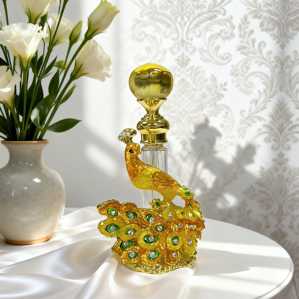 Peacock Perfume Bottle Refillable Vintage Cubic 0.14oz | Portable Decorative Essential Oil Dispenser Bottle for Travel, Holiday, Vanity Decor, Gift for Girls, Empty Bottle Only