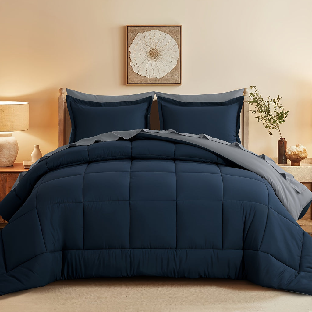 Bed in a Bag Queen 7 Piece Fluffy Comforter Set – Ultra-Soft Microfiber Bedding with Comforter, Fitted Sheet, Flat Sheet & 4 Pillowcases, Hypoallergenic Breathable All Season Bedding Gift for Her