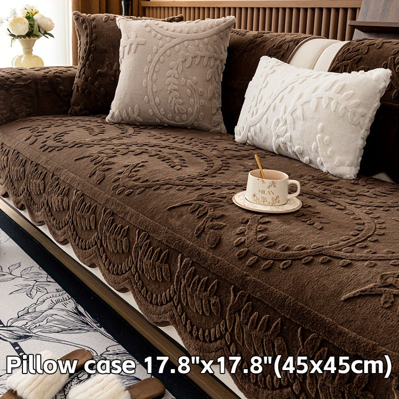 Faux Rabbit Fur Sofa Cover Thick Winter Warm Couch Protector Non-Slip Machine Washable Pet-Friendly Floral Sofa Slipcover for 1 2 3 4 Seater Living Room Bedroom