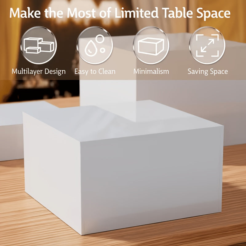 Acrylic Display Risers Set 5 Pieces – White Square Buffet Stands for Dessert Table, Party Food Display & Cupcake Tower