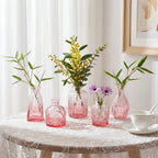 Pink Teardrop Glass Bud Vases 12/36pcs – Vintage Carved Glass Flower Vases for Wedding Decoration, Bridal Shower, Home Table Flower Arrangements & Party Favors