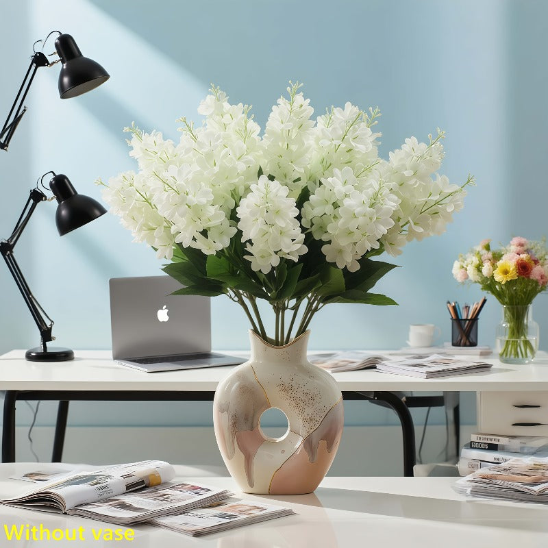 White Hyacinth Artificial Flower Bouquet 35pcs – Realistic Fade-Resistant Faux Flowers for Indoor & Outdoor Weddings, Gardens, Offices & Home Decor, Maintenance-Free Plastic Floral Arrangement, No Container