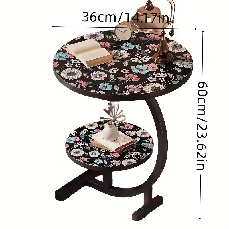 2-Tier Metal Outdoor Side Table, Floral Round Balcony & Patio Table, Sturdy Compact Design, Easy Assembly, for Patio, Courtyard, Balcony & Garden — Multiple Styles