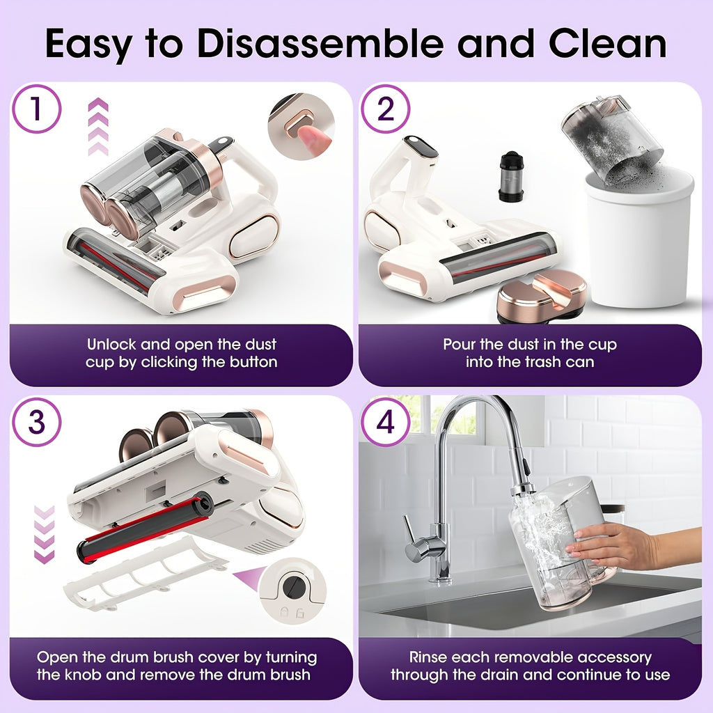 Mattress Vacuum Cleaner Cordless UV-C 21KPa – Deep Cleaning Bed Vacuum with UV Light, Soundwave Tech, Dual Dust Cup 520ml, HEPA Filter, 35-Min Battery, for Mattress Sofa Pillow & Carpet