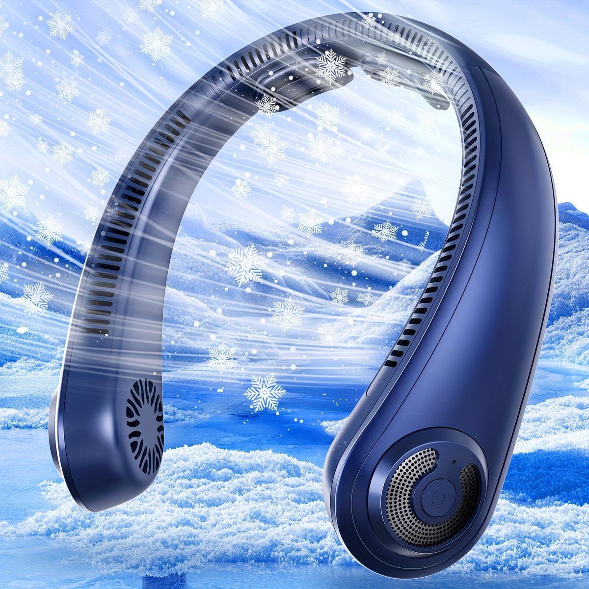 Neck Fan 5-Speed Bladeless Quiet 360 Airflow Rechargeable Personal Cooling Wearable Fan for Hot Flashes Travel Camping Amusement Park Home Office Outdoor Gift for Women Men Dark Blue