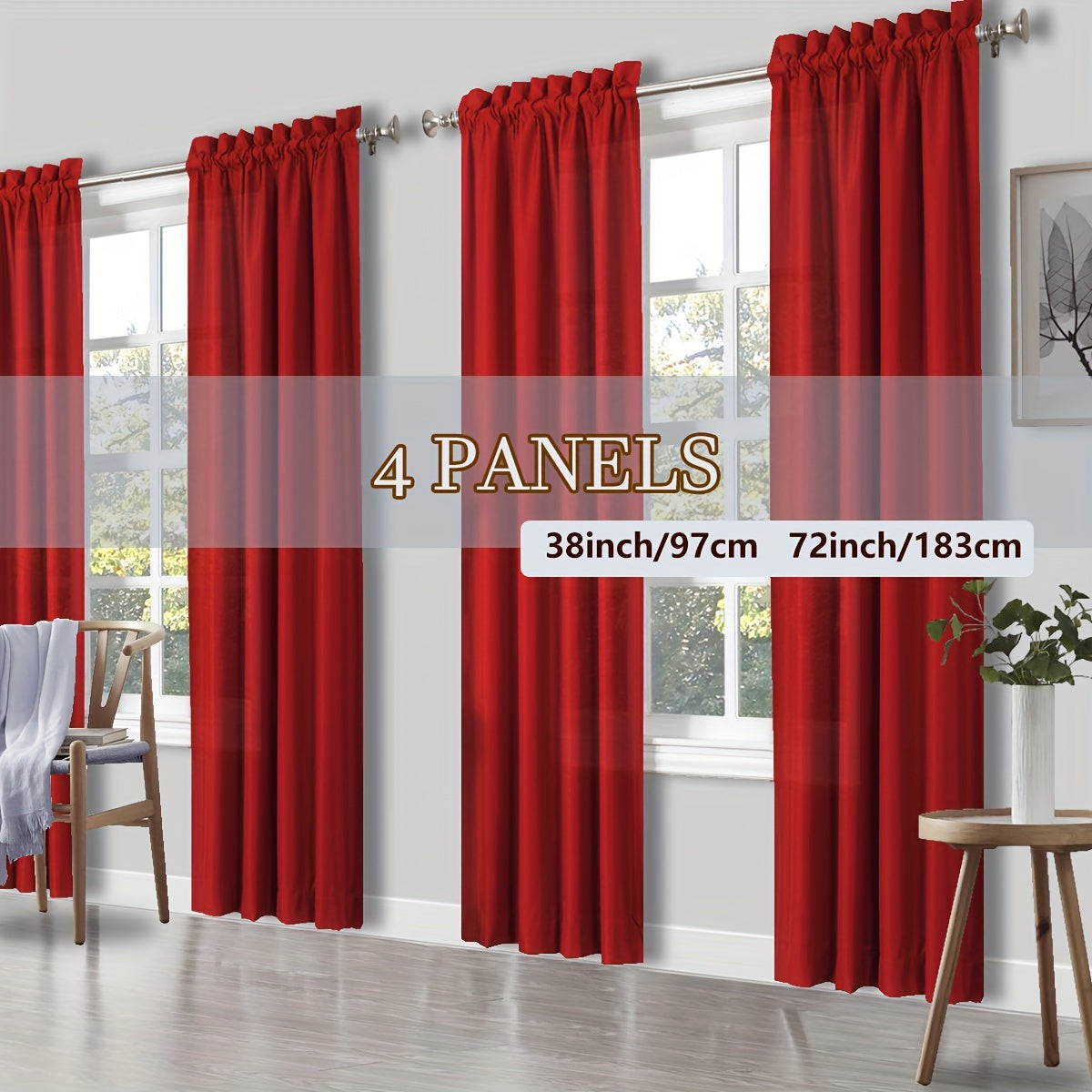 Solid Color Rod Pocket Light Filtering Curtains – 4 Panels Set for Living Room, Bedroom & Office | Multiple Sizes & 10 Colors | Simple Modern Window Panels
