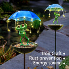 Solar Iron Frog with Umbrella Garden Statue – LED Solar Outdoor Light, Auto Dusk-to-Dawn, Bird Feeder Design for Patio, Lawn, Pathway & Deck Decor, Valentine’s Day Gift