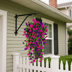Morning Glory Artificial Hanging Flowers 3pcs with Persian Grass & Eucalyptus – UV-Resistant Faux Floral Bundle in Mix & Fuchsia, Outdoor Home Office Garden Decor, Mother’s Day & Thanksgiving Gift
