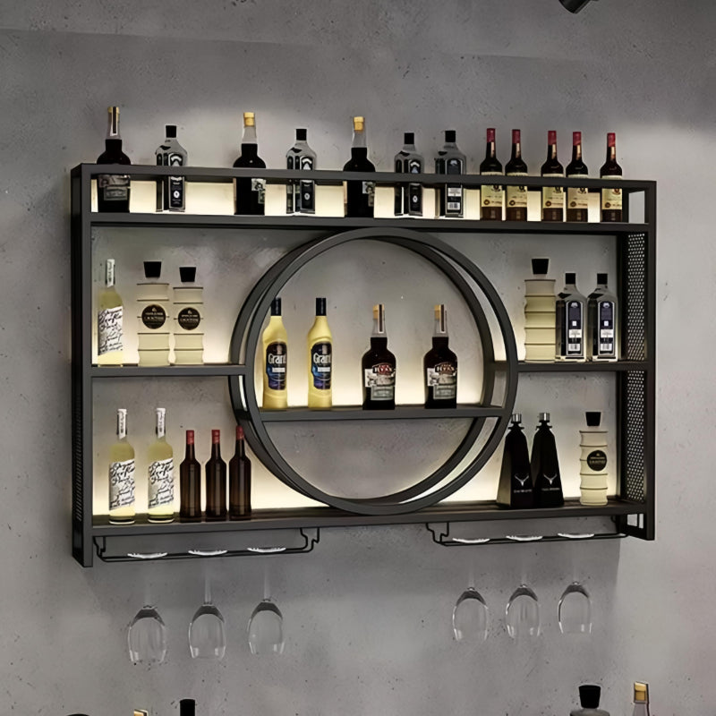 39 Inch Wall Mounted Bottle Rack with LED Lighting – 3 Tier Wine Glass Holder Floating Bar Shelf in Gold or Black for Kitchen Living Room & Home Bar
