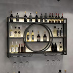 39 Inch Wall Mounted Bottle Rack with LED Lighting – 3 Tier Wine Glass Holder Floating Bar Shelf in Gold or Black for Kitchen Living Room & Home Bar