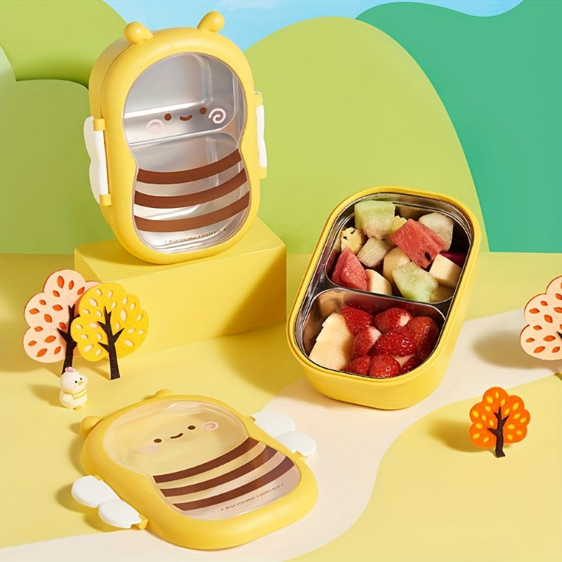 Bee Stainless Steel Bento Box 2 Compartment Lunch Box Microwave Safe Lightweight Portable for Kids Adults Picnic Commute Back to School Gift