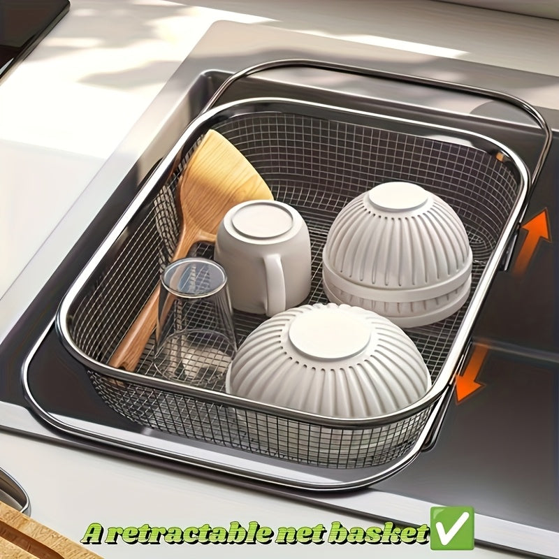 Expandable Stainless Steel Colander | Foldable, Telescopic | Fruit, Vegetable & Pasta Strainer