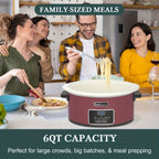 Large Digital Slow Cooker 6QT & 8QT with Stoneware Pot, Programmable Keep Warm Function, One-Touch Digital Display, 240W — Family Dinners, Roasts & Stews, Red White Black Blue