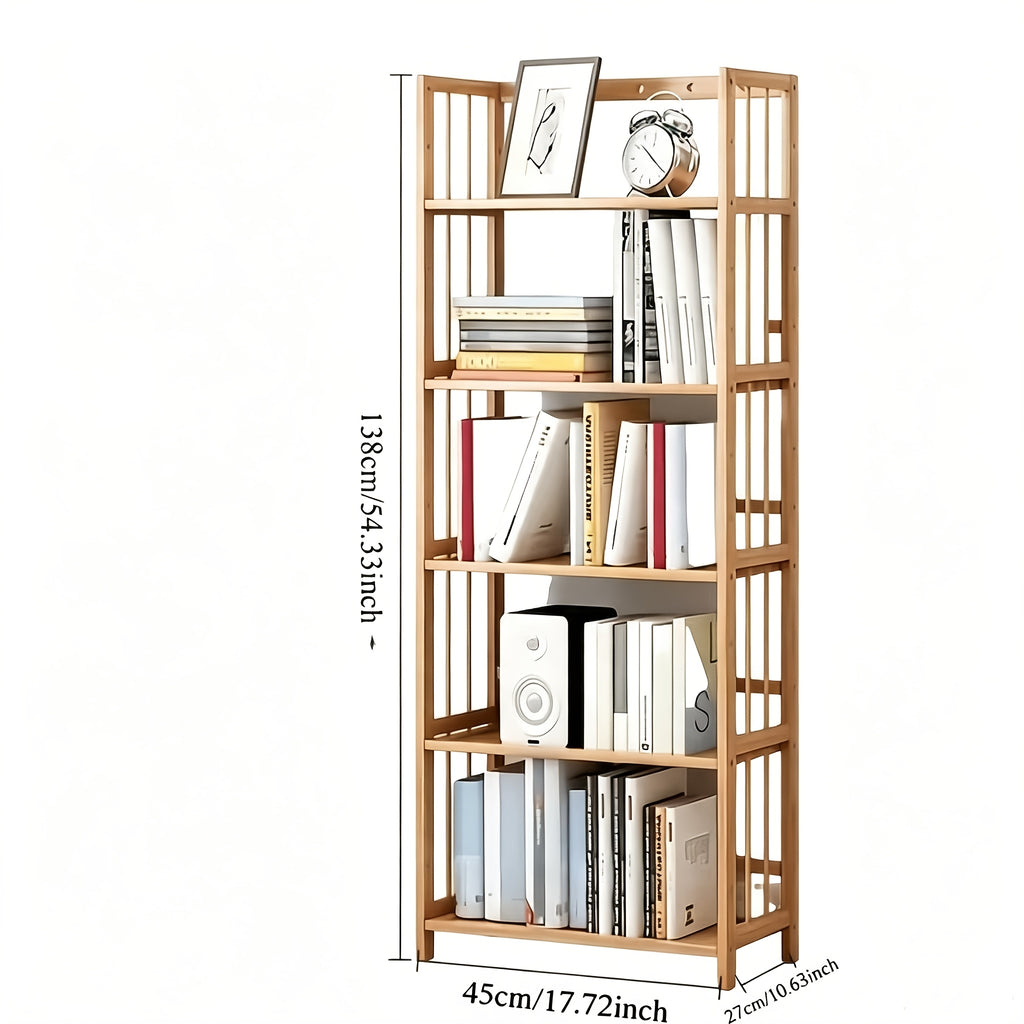 Bamboo Bookshelf Narrow 4 or 5 Tier Adjustable Shelves – Natural Wooden Bookcase Standing Storage Shelf Organizer for Small Spaces, Bedroom, Living Room & Home Office