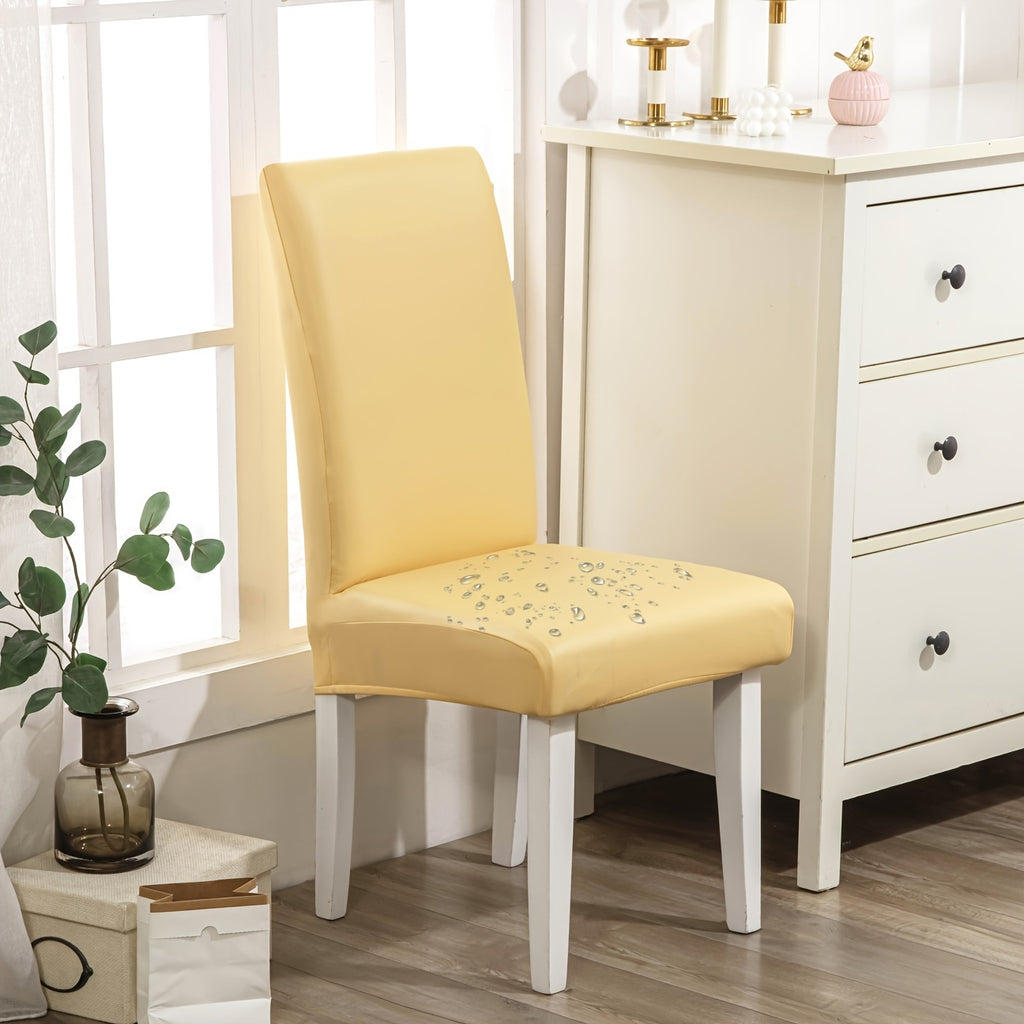 Dining Chair Covers Waterproof PU Leather Stretch Slipcover Set of 4 or 6 | Oil-Proof Universal Chair Protector for Dining Room Kitchen Hotel, 9 Colors