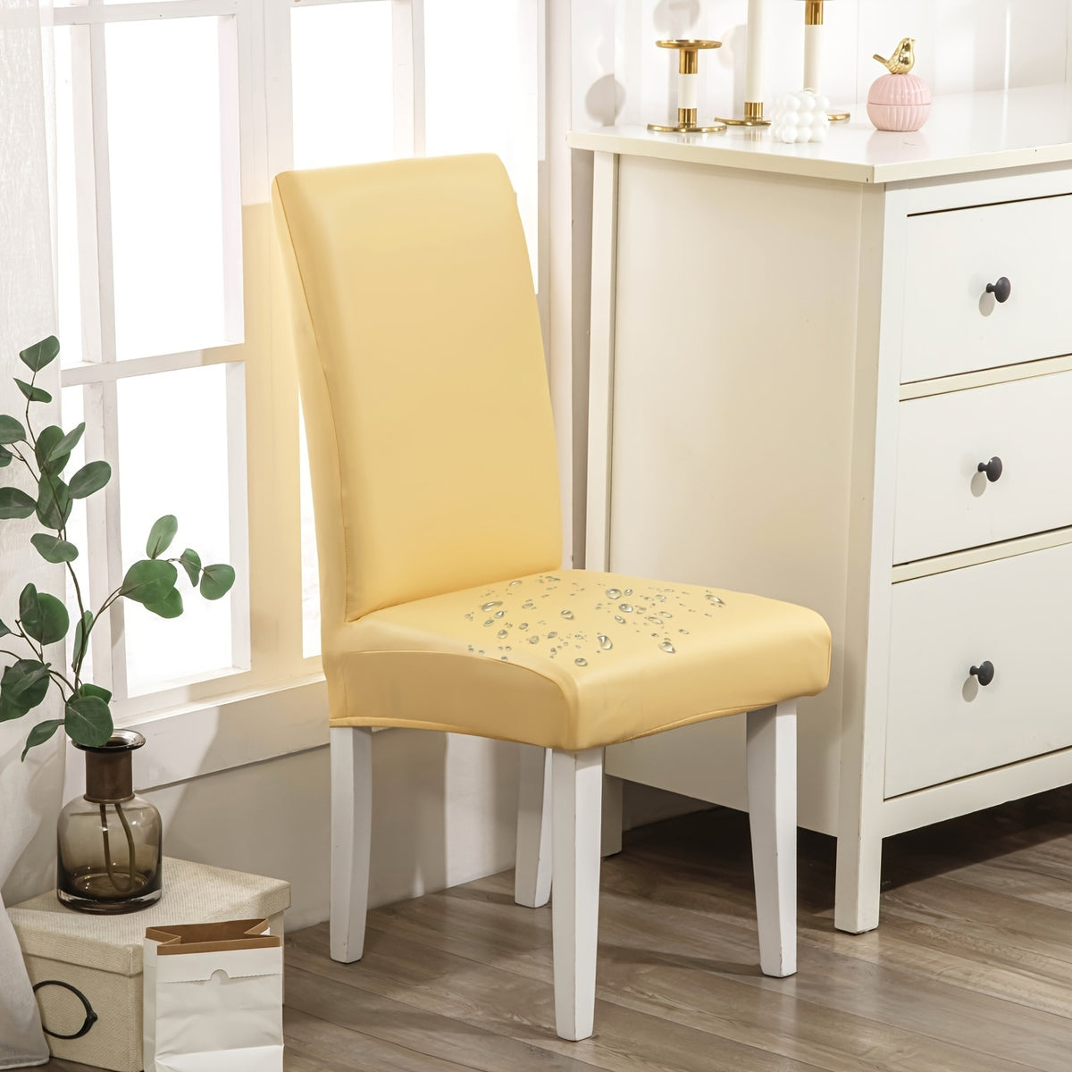 Dining Chair Covers Waterproof PU Leather Stretch Slipcover Set of 4 or 6 | Oil-Proof Universal Chair Protector for Dining Room Kitchen Hotel, 9 Colors
