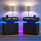 Nightstand with Charging Station LED Lights and 2 Drawers Bedside Table for Bedroom Living Room White Black Grey 1pc or 2pcs Set