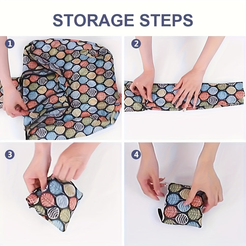 Foldable Shopping Bags 10pcs Reusable - Lightweight Waterproof Polyester Tote Bags with Storage Pockets & Cute Patterns, Eco-Friendly Grocery Bags in Random Colors