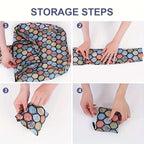 Foldable Shopping Bags 10pcs Reusable - Lightweight Waterproof Polyester Tote Bags with Storage Pockets & Cute Patterns, Eco-Friendly Grocery Bags in Random Colors