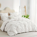 Boho Duvet Cover Set Queen King Twin Full - 3D Stereoscopic Floral Rhomboid Plaid Texture, Soft Breathable 3-Piece Bedding with Pillowcases, All-Season Bedroom Decor, White Camel Milk Coffee