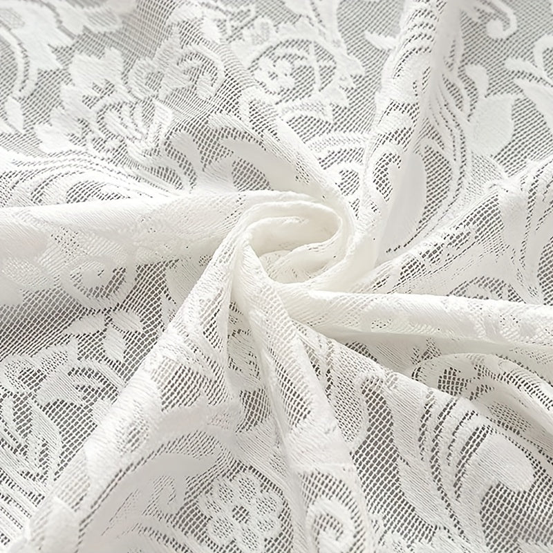 Phoenix Tail Floral Lace Sheer Curtain – Elegant Semi-Sheer Rod Pocket Panel with Eyelet Detailing | Living Room, Kitchen & Bathroom | White, Green & Coffee
