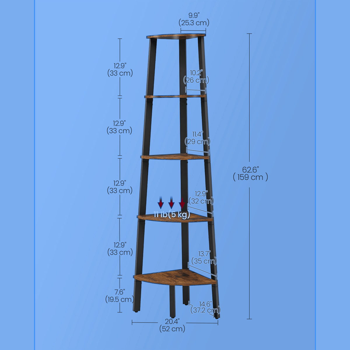 Corner Shelf 4-Tier Ladder Bookshelf & Plant Stand – Industrial Style Space-Saving Corner Shelving Unit for Living Room, Bedroom, Study & Entryway
