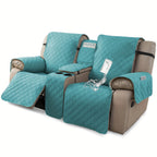 Recliner Loveseat Cover with Console 4-Piece Chenille Quilted Waterproof Slipcover | Non-Slip Pet Scratch Resistant Sofa Protector with Cup Holder Pocket, 9 Colors