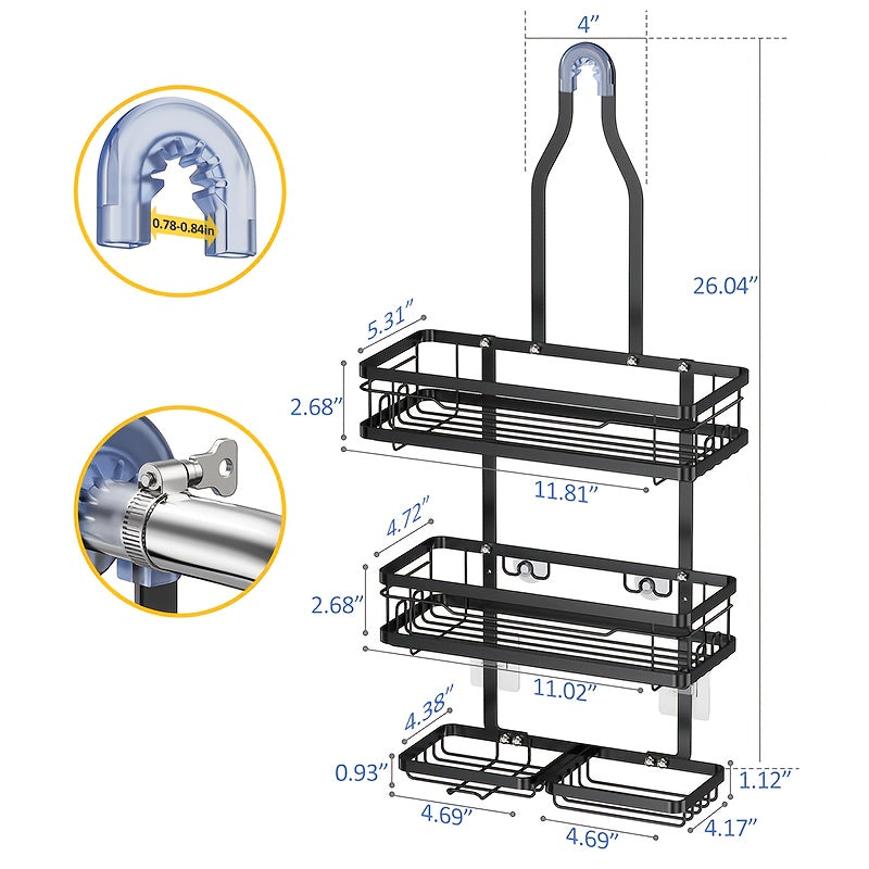 Hanging Shower Rack 5-Piece Set with Soap Holder, Towel & Bathrobe Hook | No-Drill Rust-Proof Adjustable Shower Caddy for Bathroom Storage