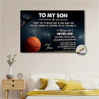 Framed Basketball Poster "To My Son" Motivational Wall Art for Teen Boys & Sports Fans – Wrap-Around Frame Bedroom Living Room Decor, Encouraging Gift for Athletes, Halloween Christmas Birthday