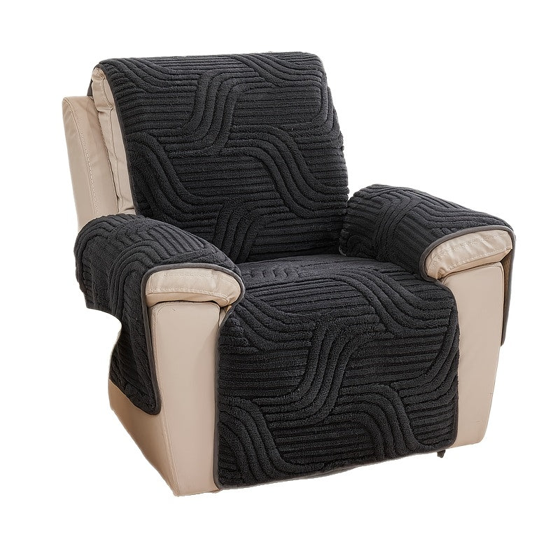 Bohemian Single Sofa Cover Non-Slip Short Plush Recliner Chair Protector Pet-Friendly Machine Washable Wavy Pattern Single-Seat Couch & Chair Slipcover
