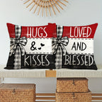 Set of 4 Valentine's Day Throw Pillow Covers – Red & Black Striped Bow | 18x18 inch