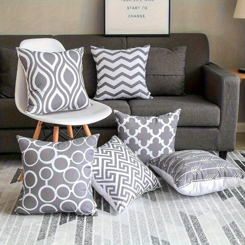 6-Piece Decorative Pillow Covers Set Geometric Striped Wave Polka Dot Modern Cushion Cover Zipper 18x18 Inch Sofa Bedroom Balcony Car Home Decor Gift