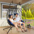Egg Chair with Stand Rattan Wicker Outdoor Swing Hammock Chair Thickened Aluminum Frame UV-Resistant Cushion 350LBS Single or Two-Seater