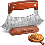 Hand-Forged Ulu Rocker Pizza Cutter & Mezzaluna Chef Knife – High Carbon Steel or Stainless Steel with Rosewood Handle, Leather Sheath & Gift Box – Kitchen, Camping & BBQ – Birthday Gift for Men
