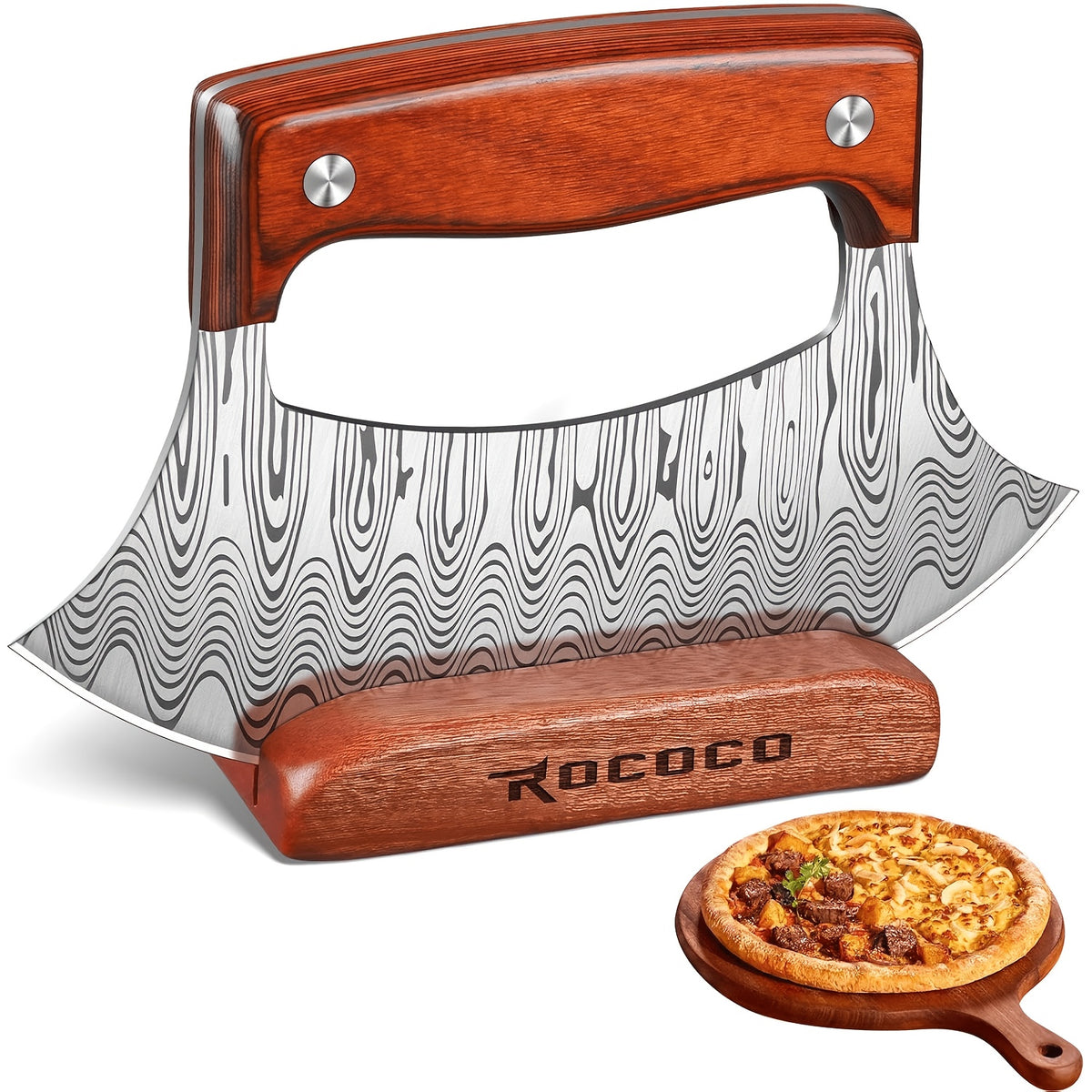 Hand-Forged Ulu Rocker Pizza Cutter & Mezzaluna Chef Knife – High Carbon Steel or Stainless Steel with Rosewood Handle, Leather Sheath & Gift Box – Kitchen, Camping & BBQ – Birthday Gift for Men